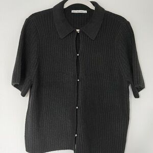 Abercrombie & Fitch Pearl Button Black Ribbed Cardigan